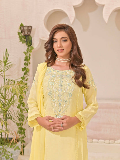 Ruby's Couture Panache Raw Silk Embroidered Stitched 3-Piece Suit-Mehrmah