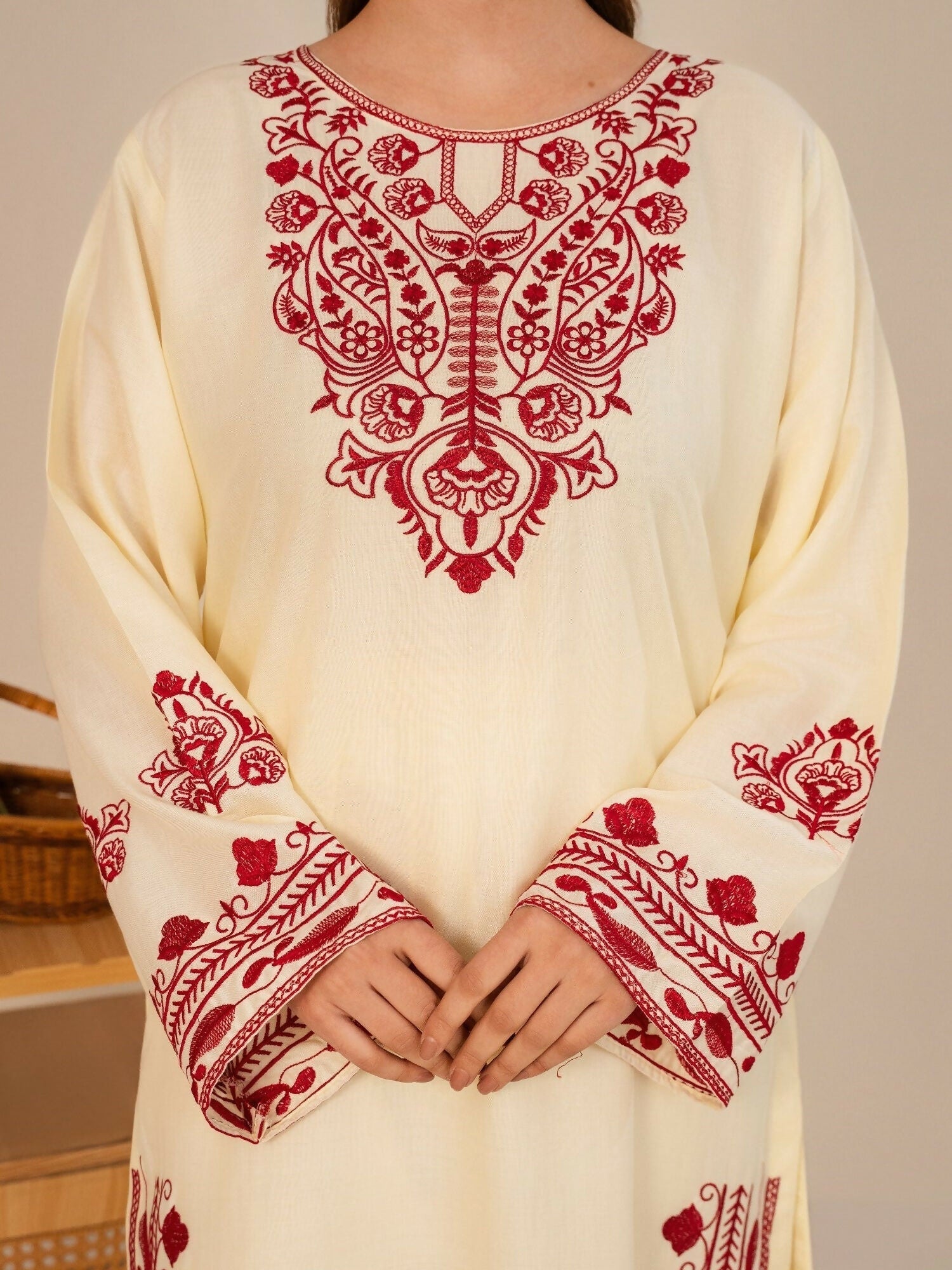 Stylish Collection Whisper Pret Linen Embroidered Stitched 3-Piece Suit-Laal Bahar