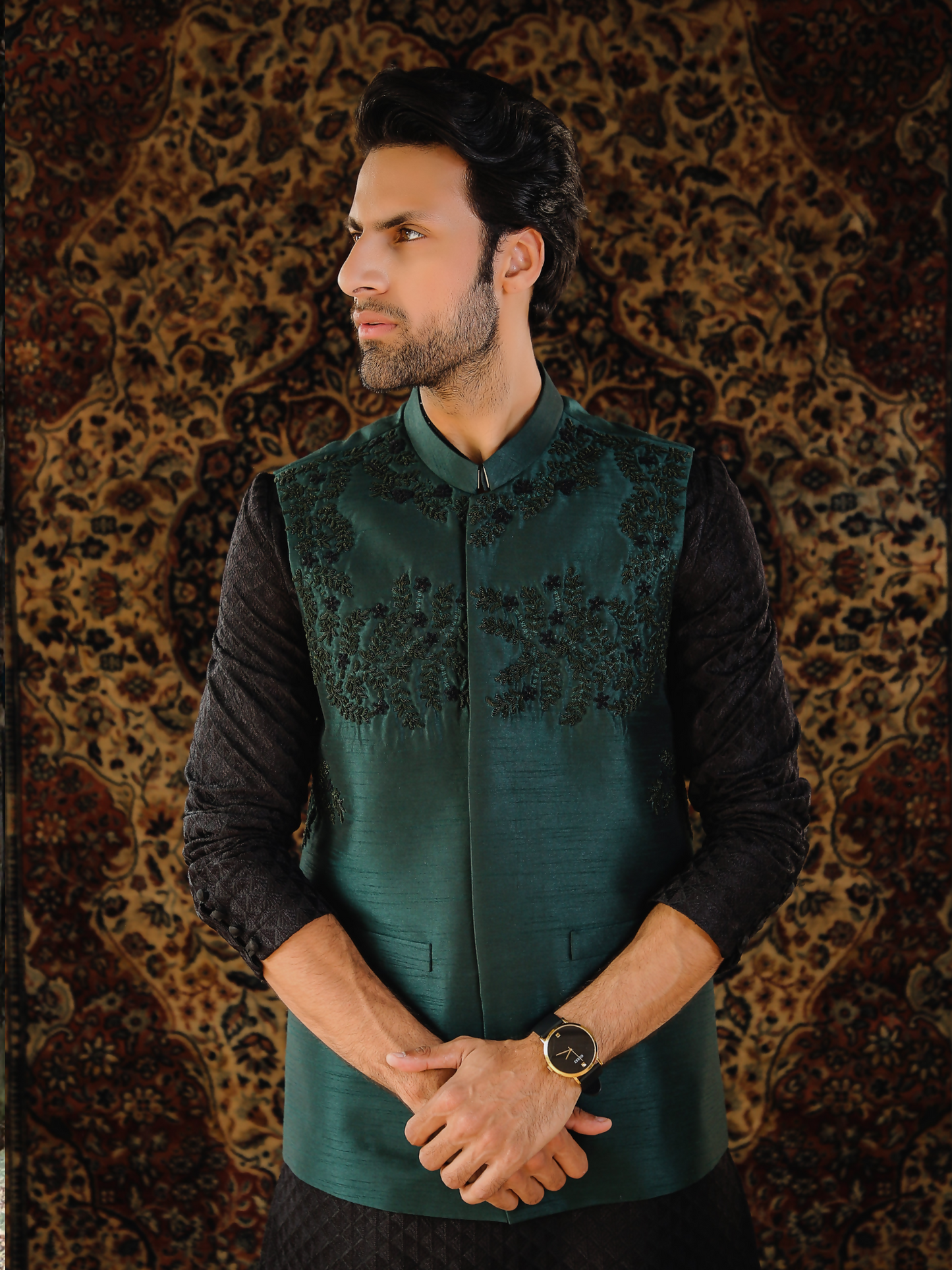Gem Garments The Sartorial Edit Raw Silk Embellished Waistcoat-Baraz
