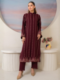 Panache Apparel Winter Basics Linen Embroidered Stitched Suit-Plum Royale