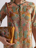 Hussain Rehar Candy Soap Organza Embellished Stitched 3-Piece Suit-Senap