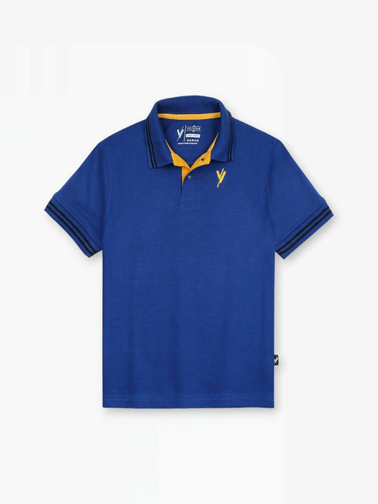 Royal blue boys’ plain polo shirt with short sleeves, tipped collar, and embroidered logo – crafted from breathable piqué fabric for summer comfort