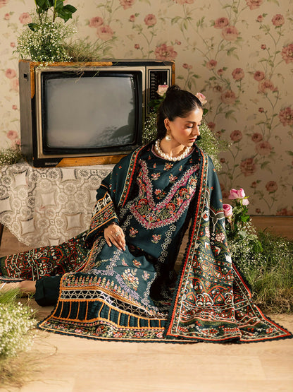 Mahnur Kaia Slub Linen Embroidered Stitched 3-Piece Suit-K- 08