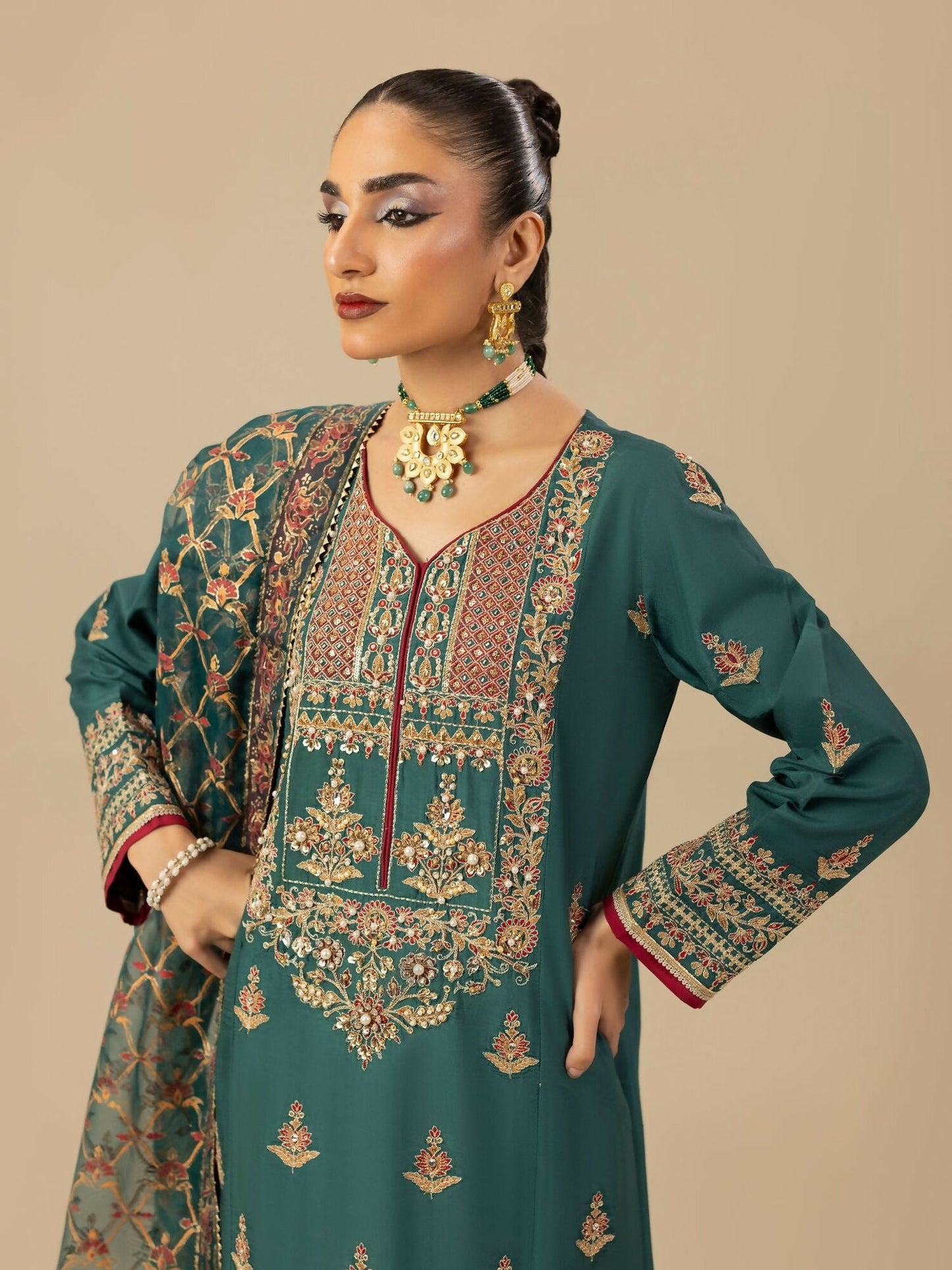 Shurooq Garden Of Dreams Silk Embroidered Stitched 3-Piece Suit-Dalaila