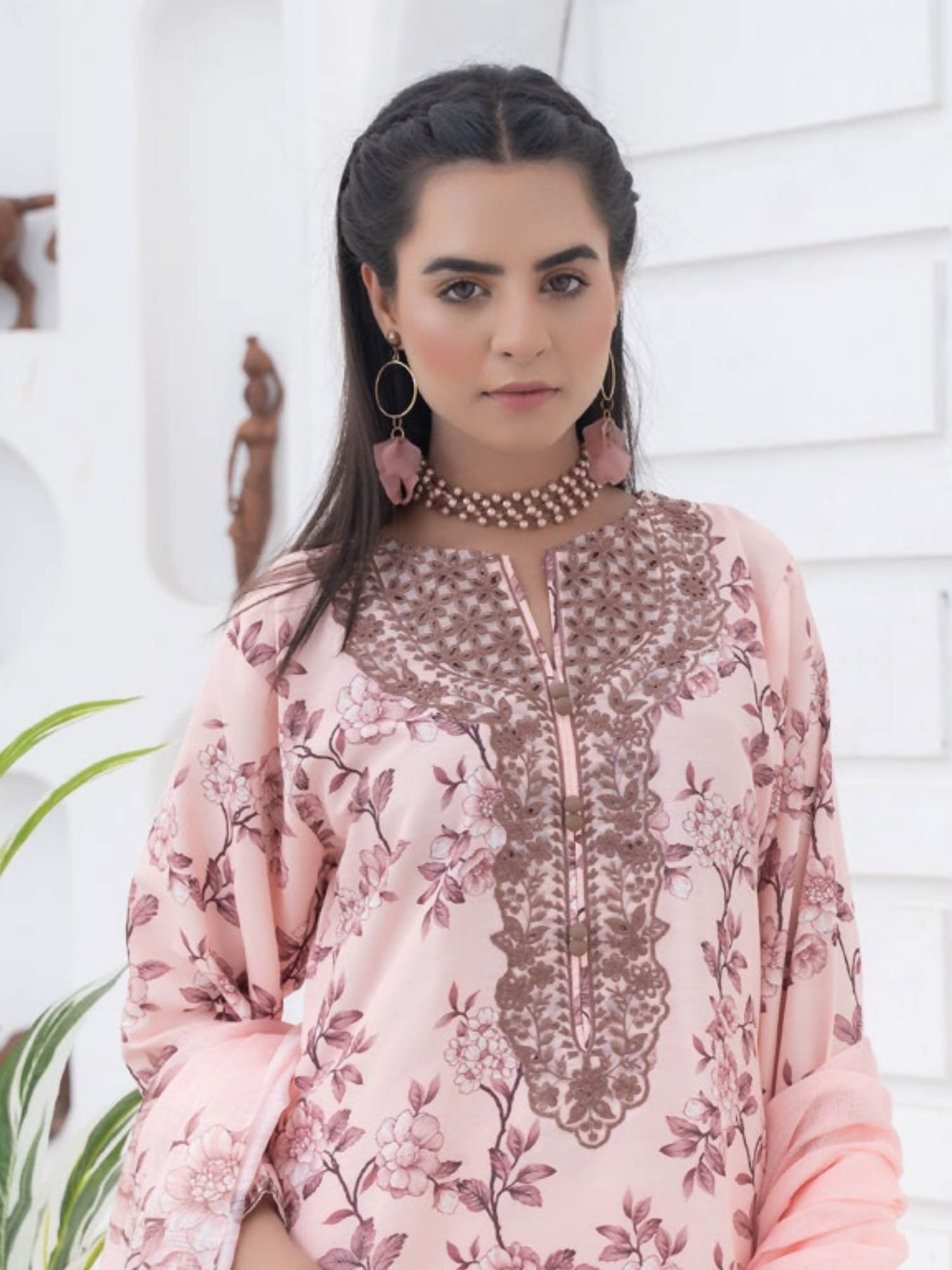 MH Cloth House Khaddi Net Embroidered Stitched 3-Piece Suit-Floral Poise