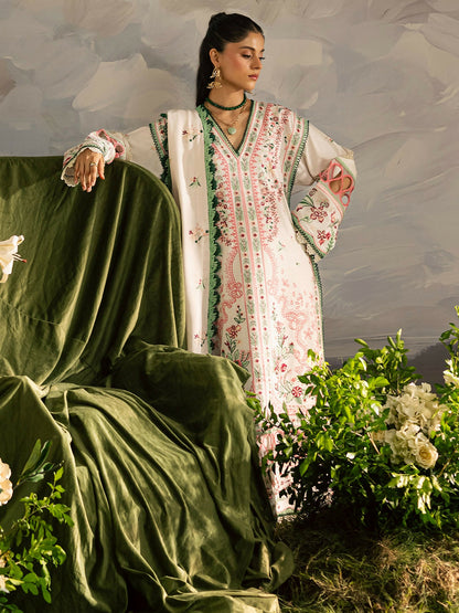 Mahnur Kaia Slub Linen Embroidered Stitched 3-Piece Suit-K- 11