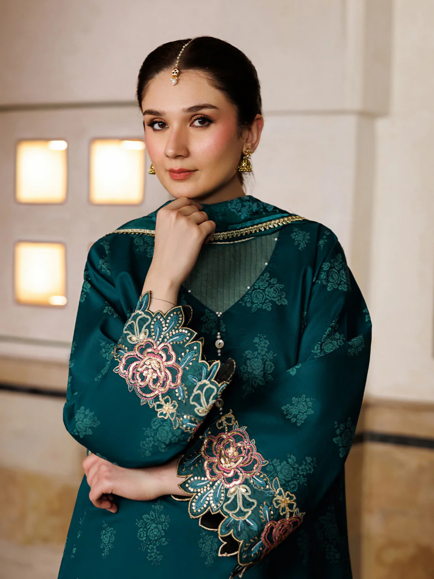 Green Panache Apparel Noor Mahal Cotton Printed Stitched Suit-Aabroo