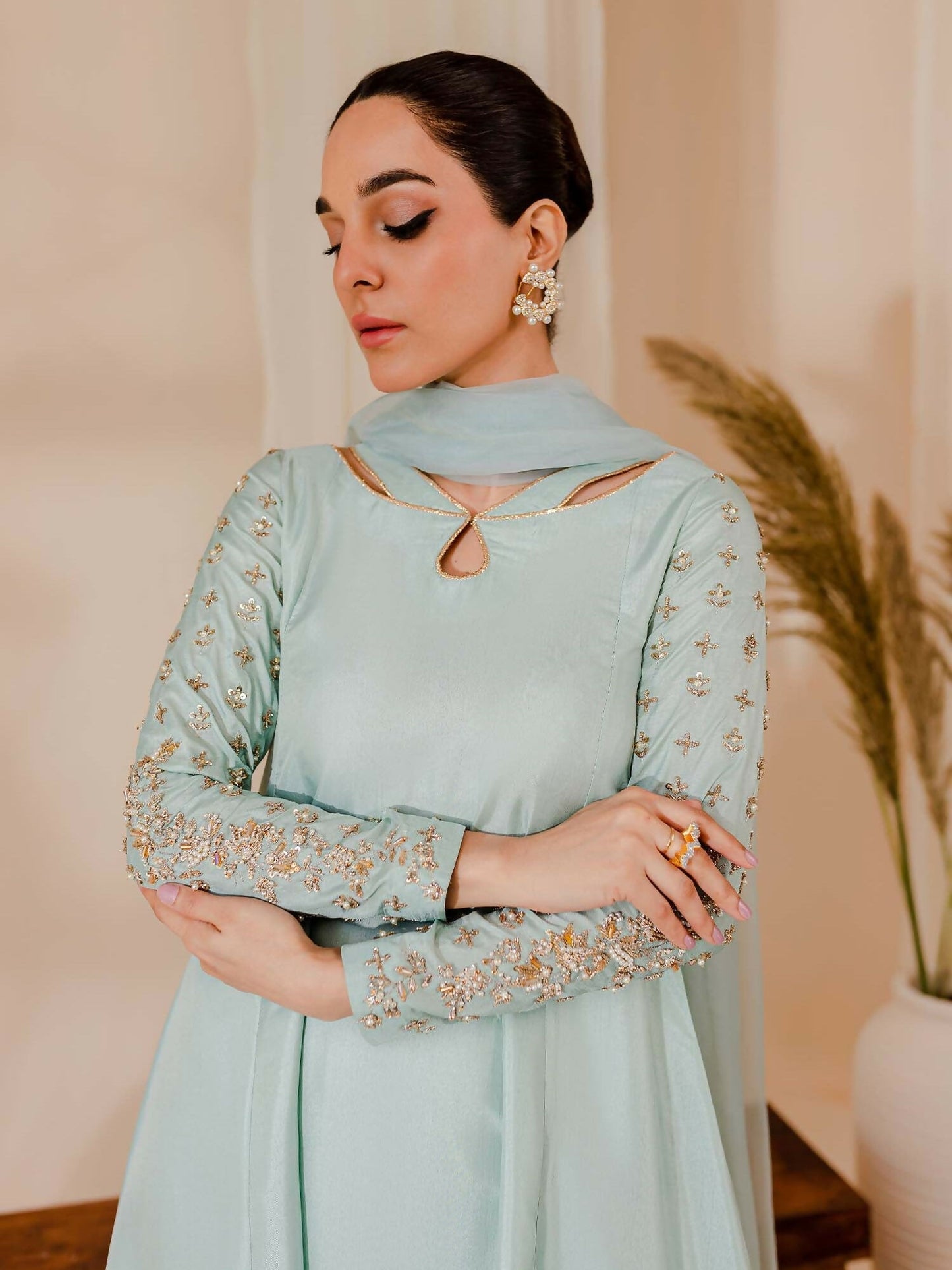 Allure By IH Raw Silk Embellished Stitched 3-Piece Suit-Madonna