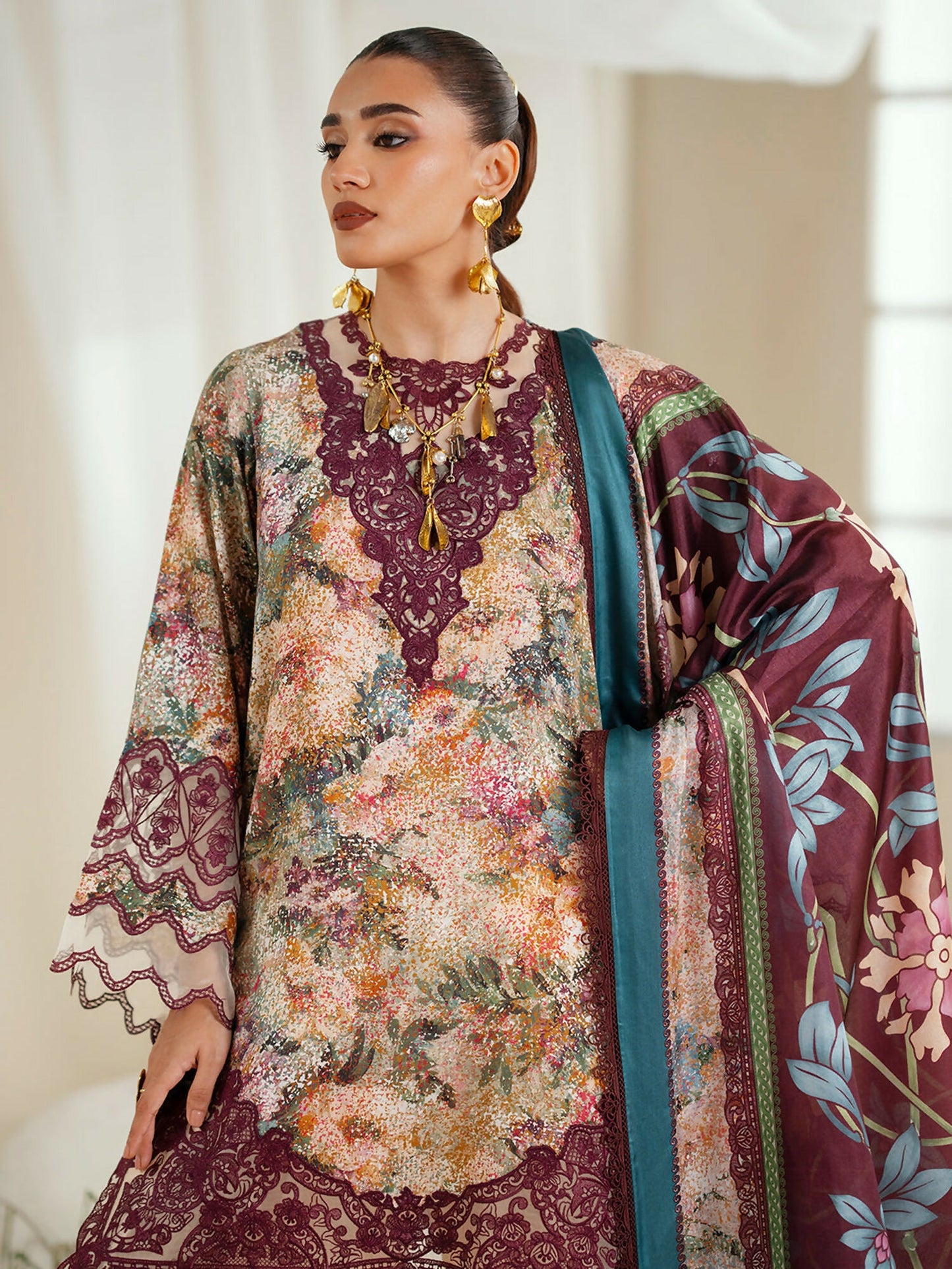 Binilyas Eres Bonita Viscose Embroidered Stitched 3-Piece Suit-1104-B