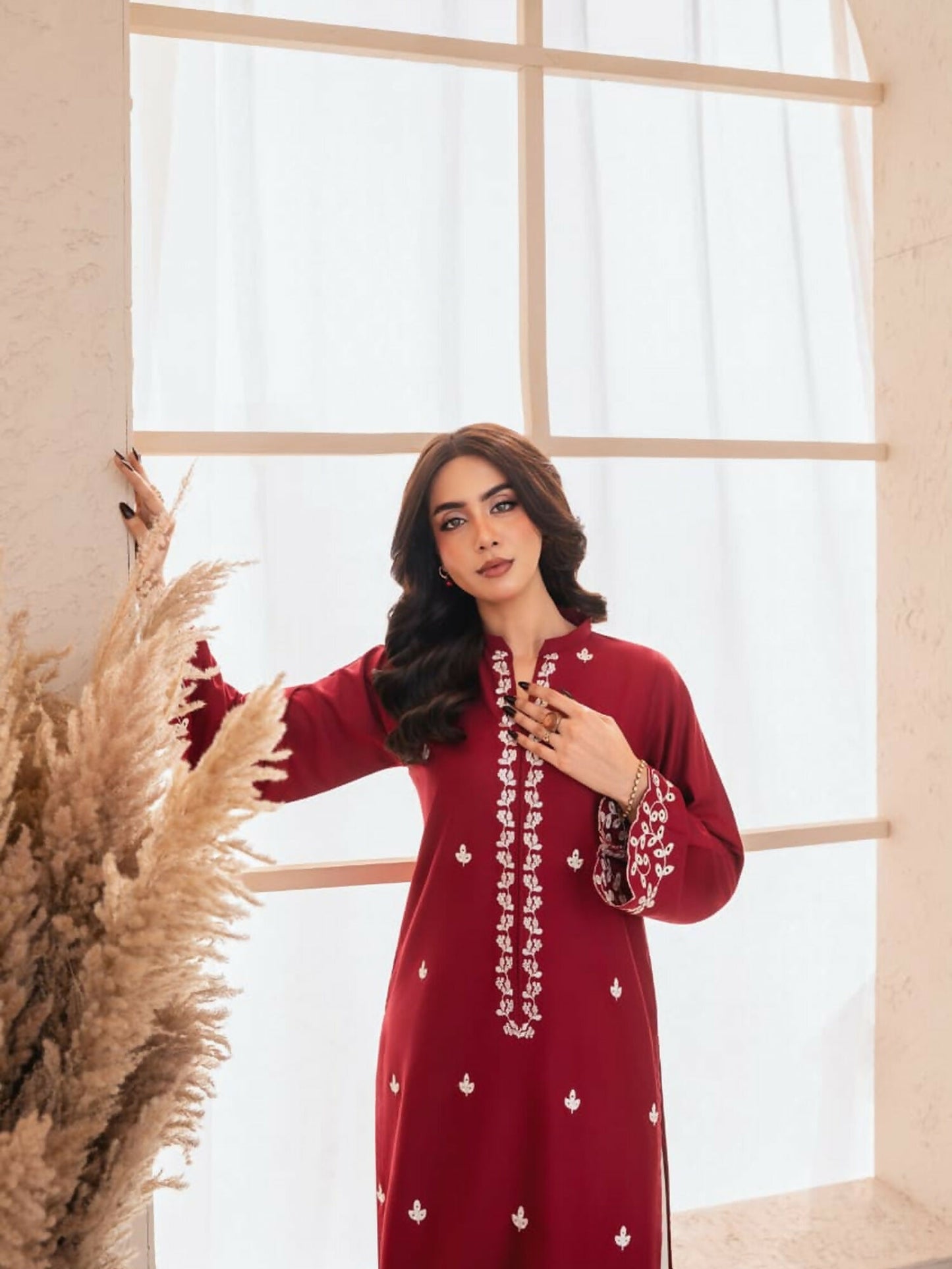 Tehzeeb Libas Stone Linen Embroidered Stitched 2-Piece Suit-Zarf
