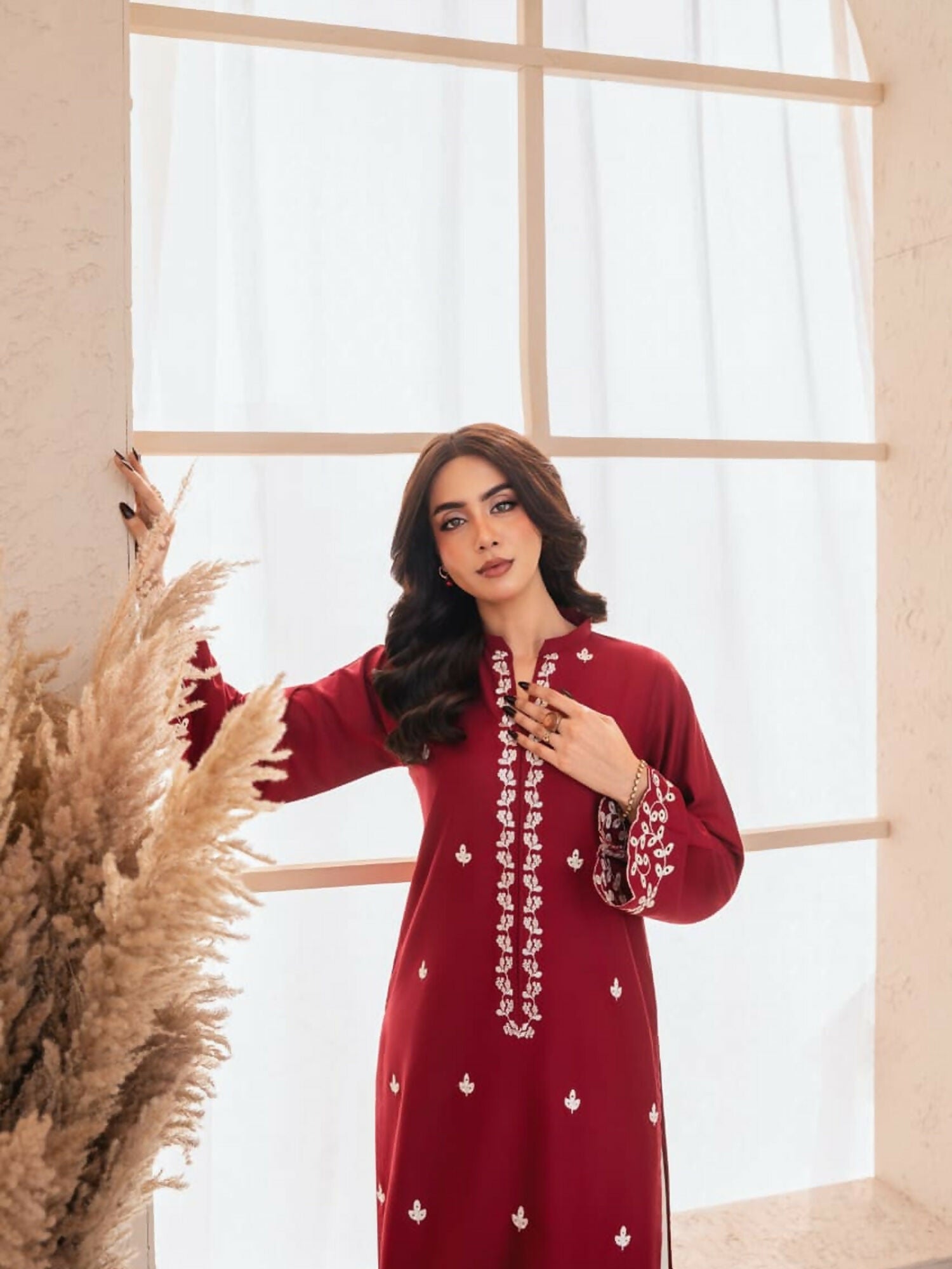Tehzeeb Libas Stone Linen Embroidered Stitched 2-Piece Suit-Zarf