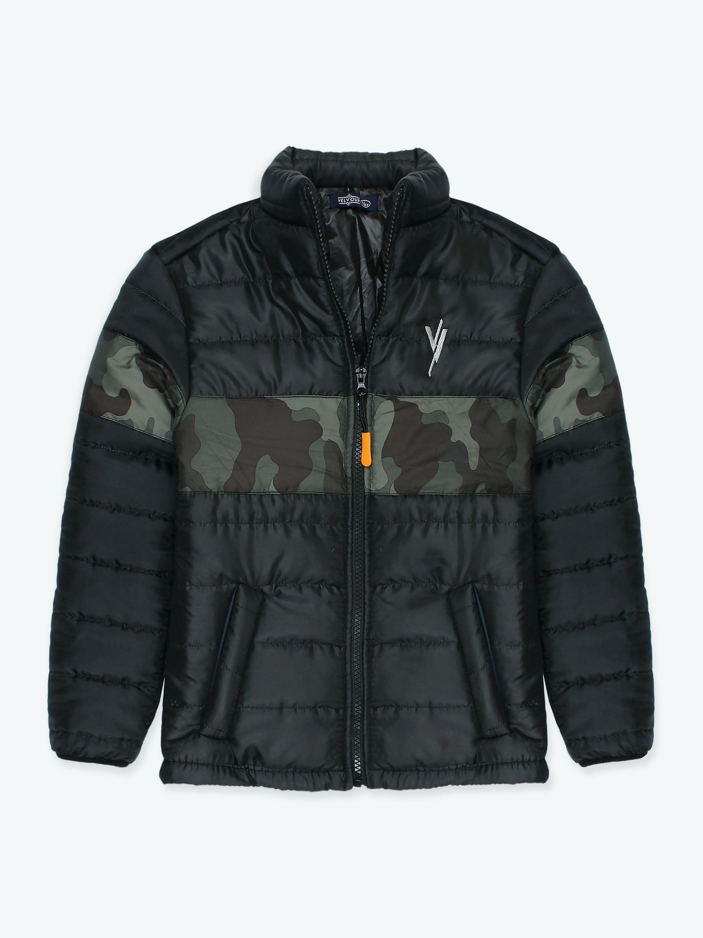 Black Velvour Puffer Jacket-VJ03 Olive Panel