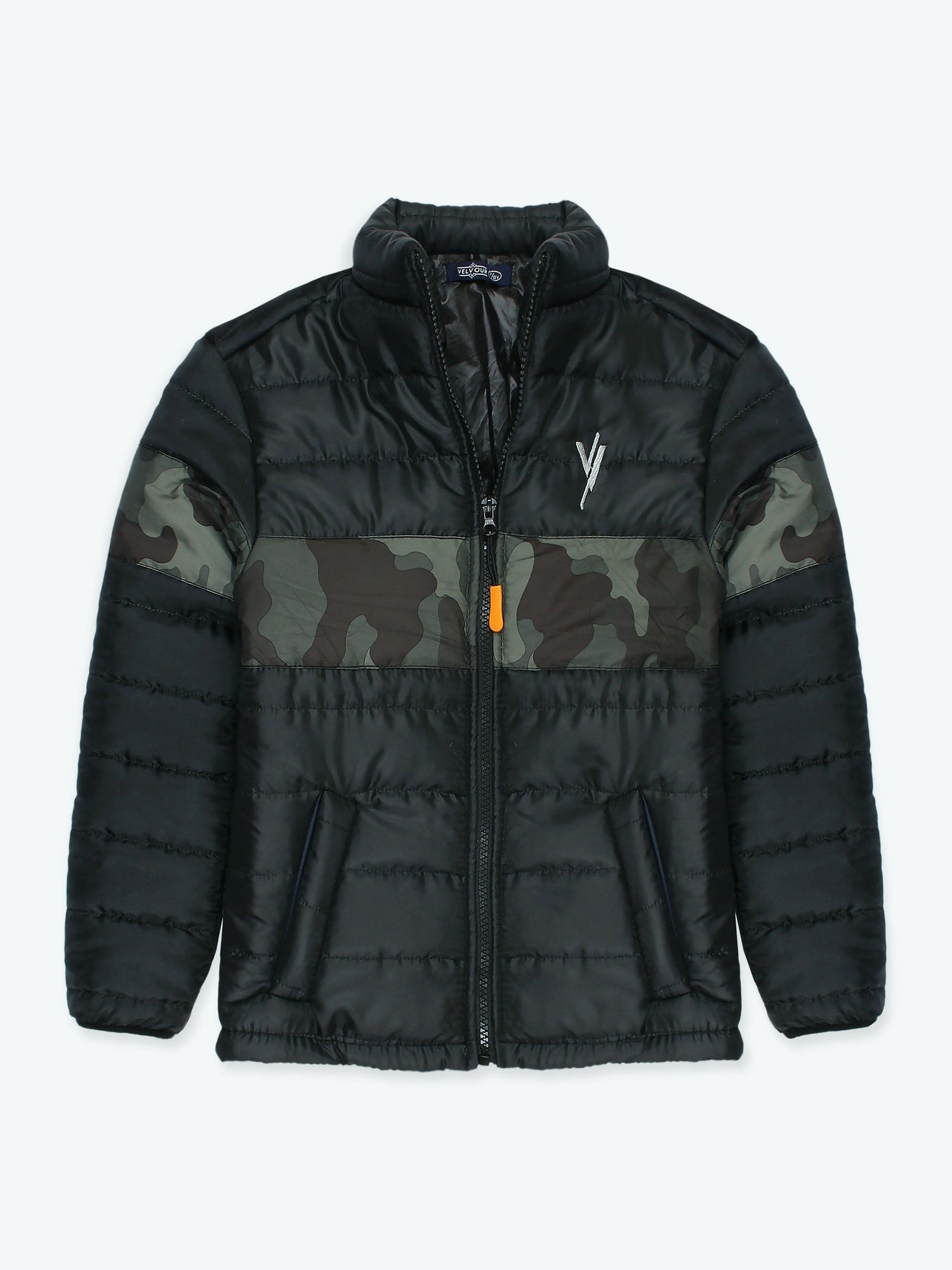 Black Velvour Puffer Jacket-VJ03 Olive Panel