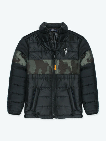 Black Velvour Puffer Jacket-VJ03 Olive Panel