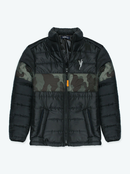 Black Velvour Puffer Jacket-VJ03 Olive Panel