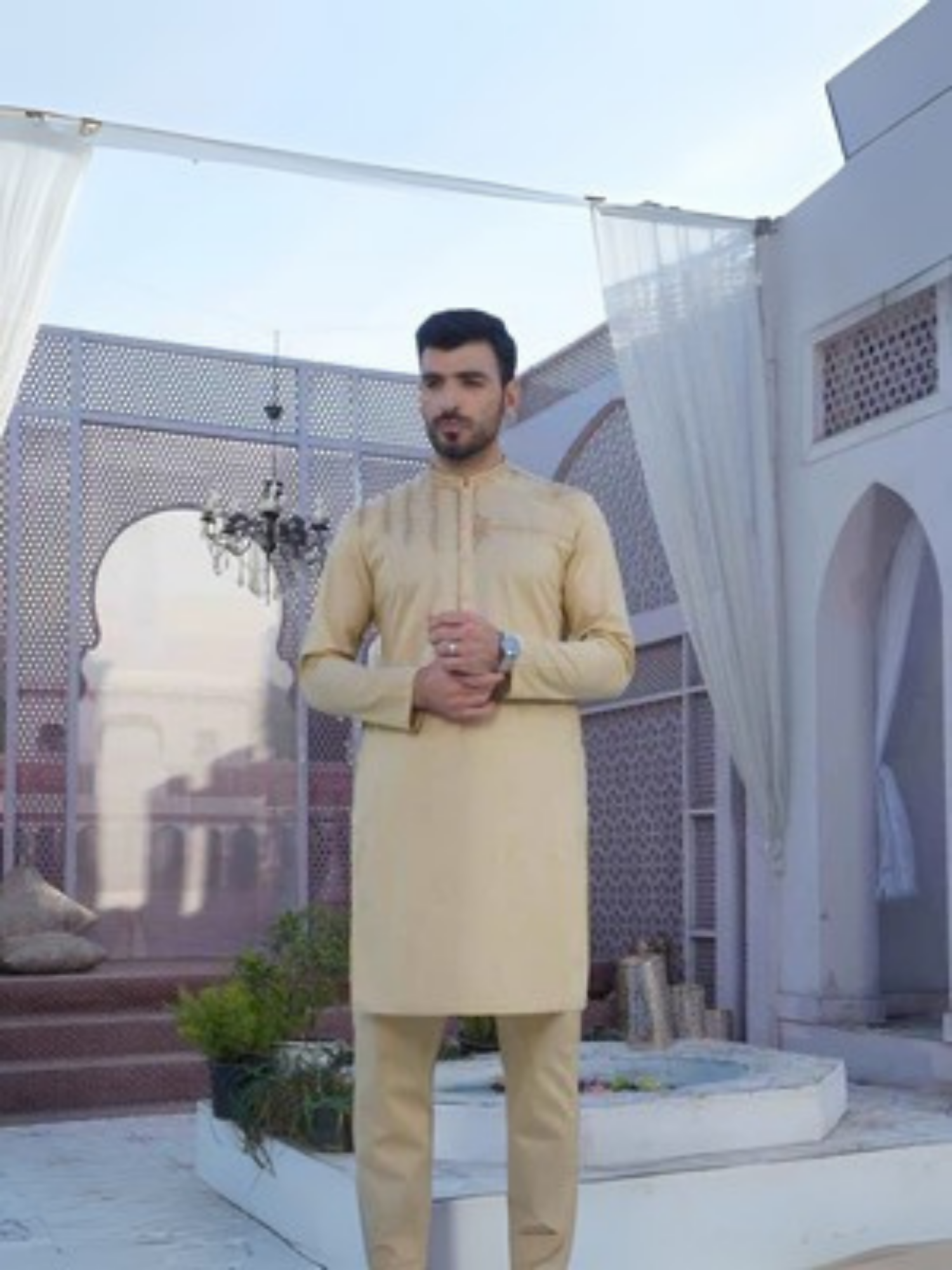 Flax Fabrich Men Embroidered Cotton Unstitched Shalwar Kameez-GTS-B-025