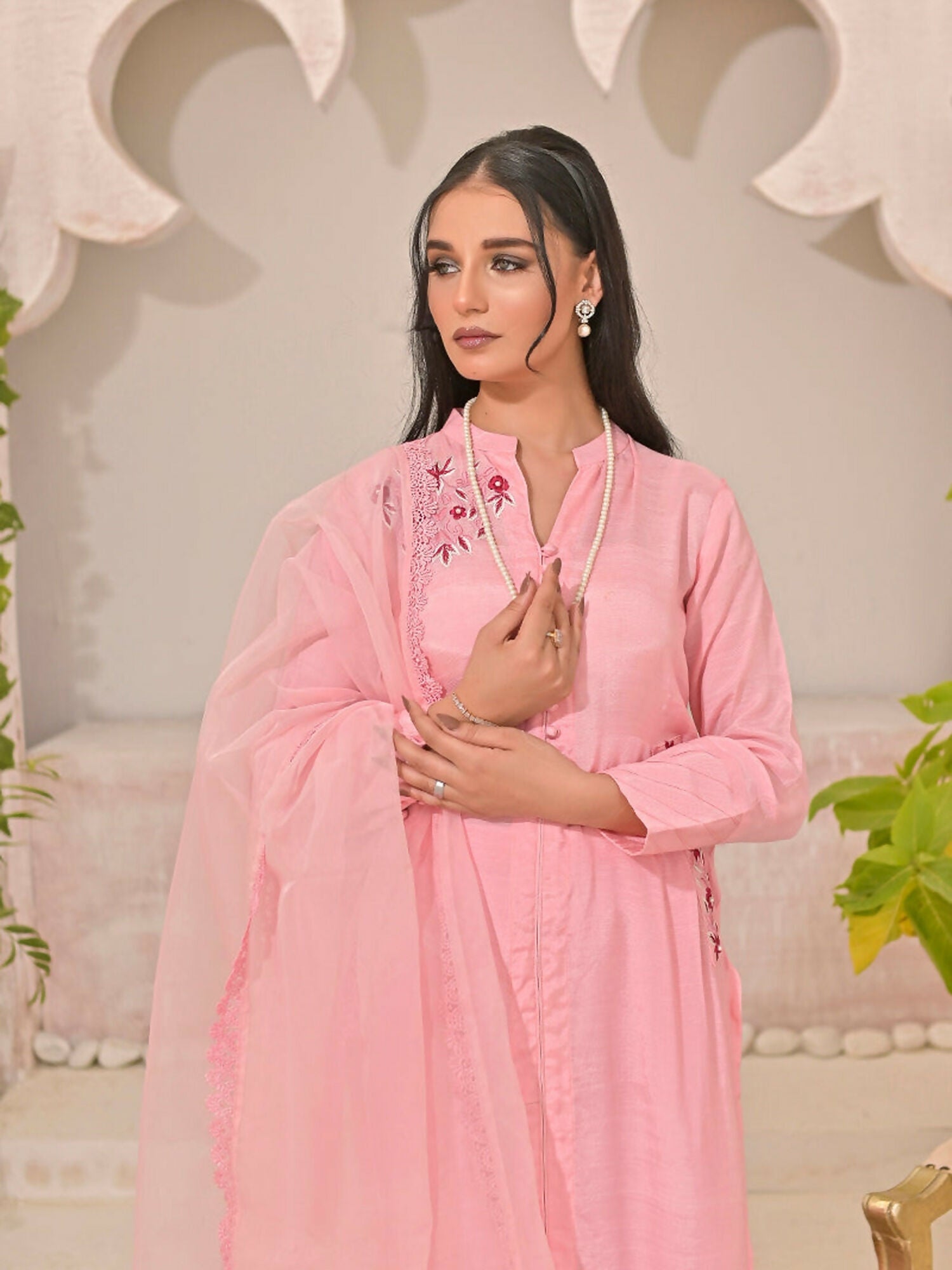 Ruby's Couture Panache Raw Silk Embroidered Stitched 3-Piece Suit-Ayzal