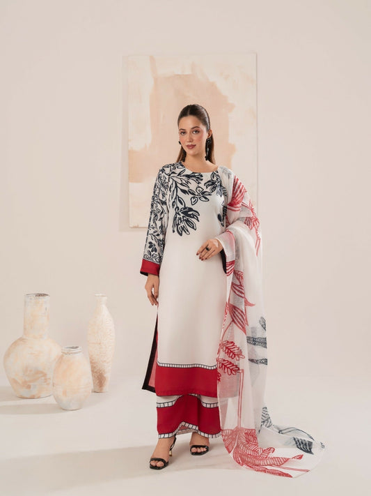Stylish Collection Luxe Edit Poly Grip Silk Printed Stitched 3-Piece Suit-Roomi