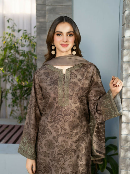 Panache Apparel Fiona SS'25 Cambric Lawn Embroidered Stitched Suit-Fawn