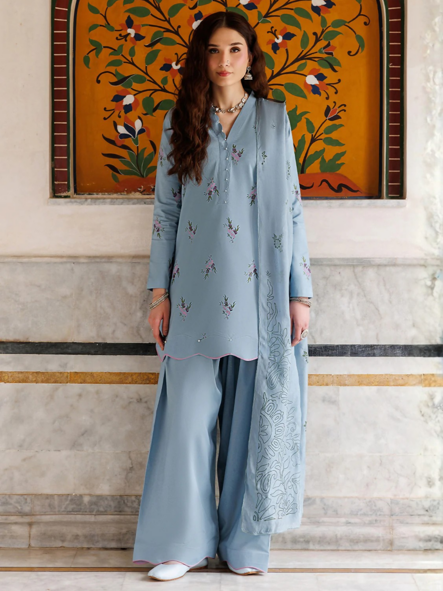 Blue Panache Apparel Noor Mahal Cotton Printed Stitched Suit-Zaanaya