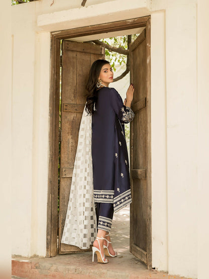 Panache Apparel Chambray Katan Embroidered Stitched 2-Piece Suit-Aroosh