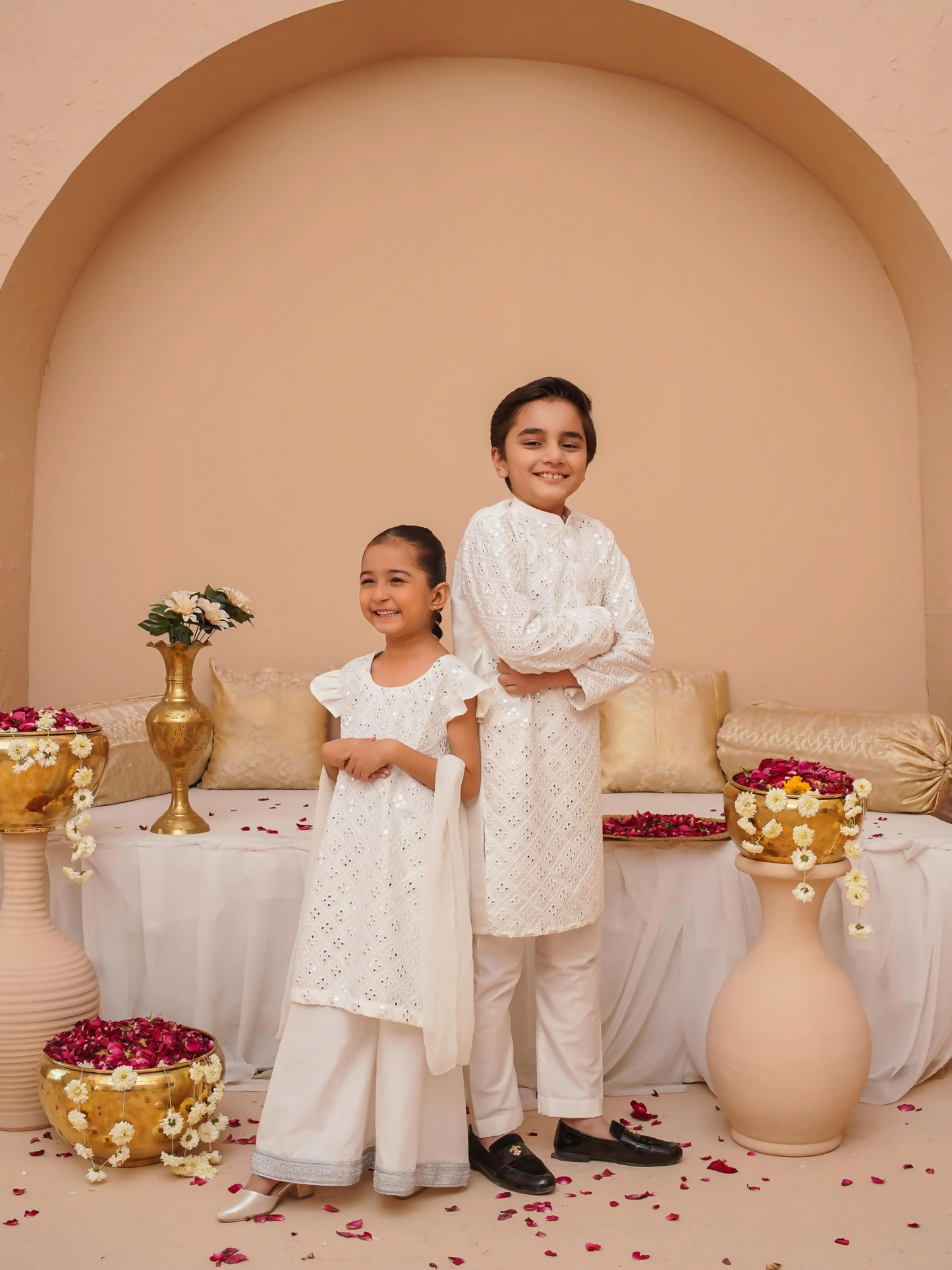 Kidoz Kloset Rang Rasiya Cotton Silk Embroidered Kurta Pajama-Silver Whisper-Boy