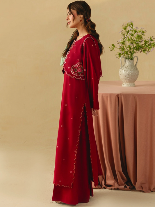 Mannat Clothing Boho Summer'26 Cotton Embroidered Stitched Suit-Deep Rose