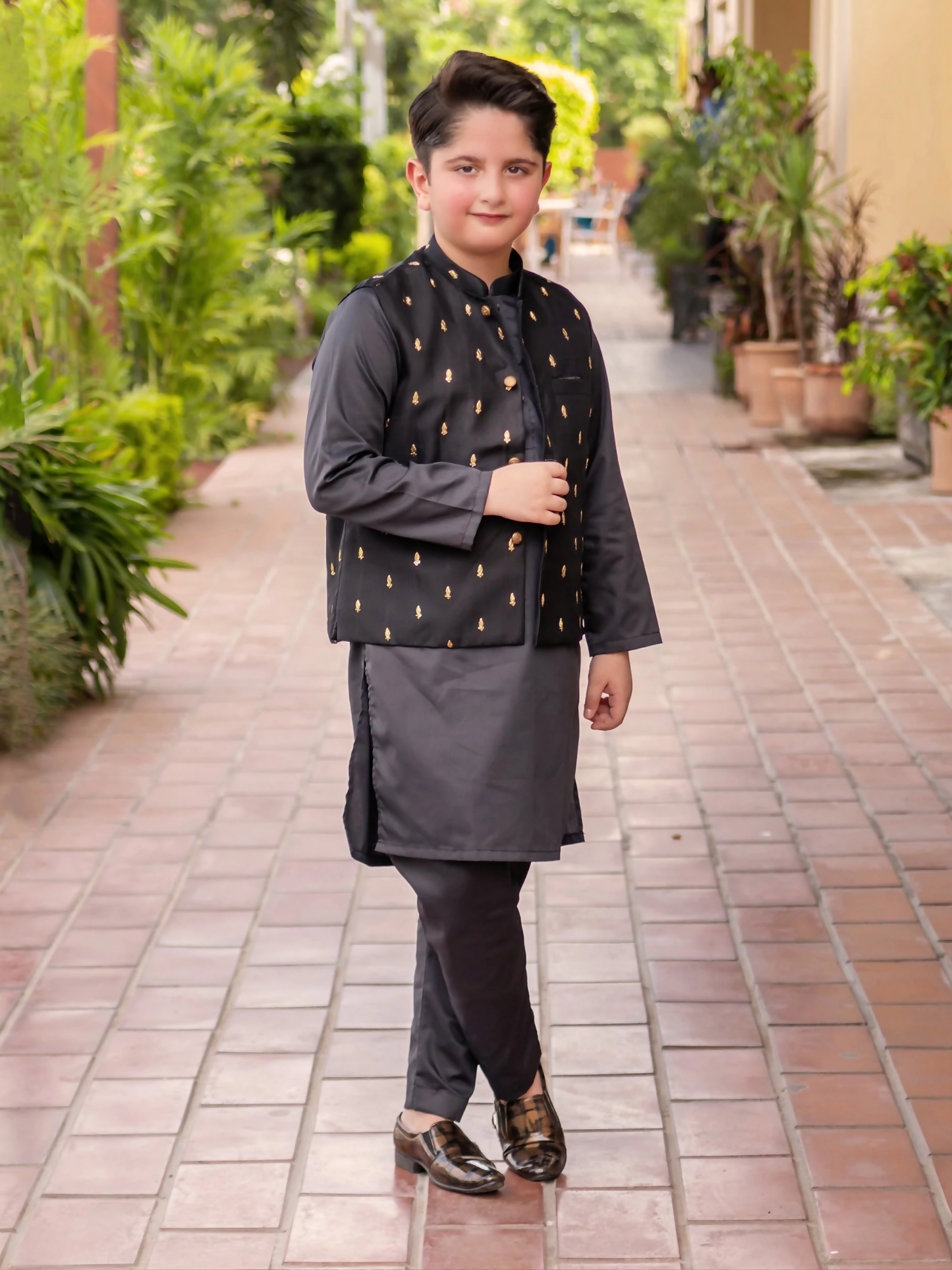 Kidoz Kloset Raw Silk Embroidered Waistcoat-Night Spark