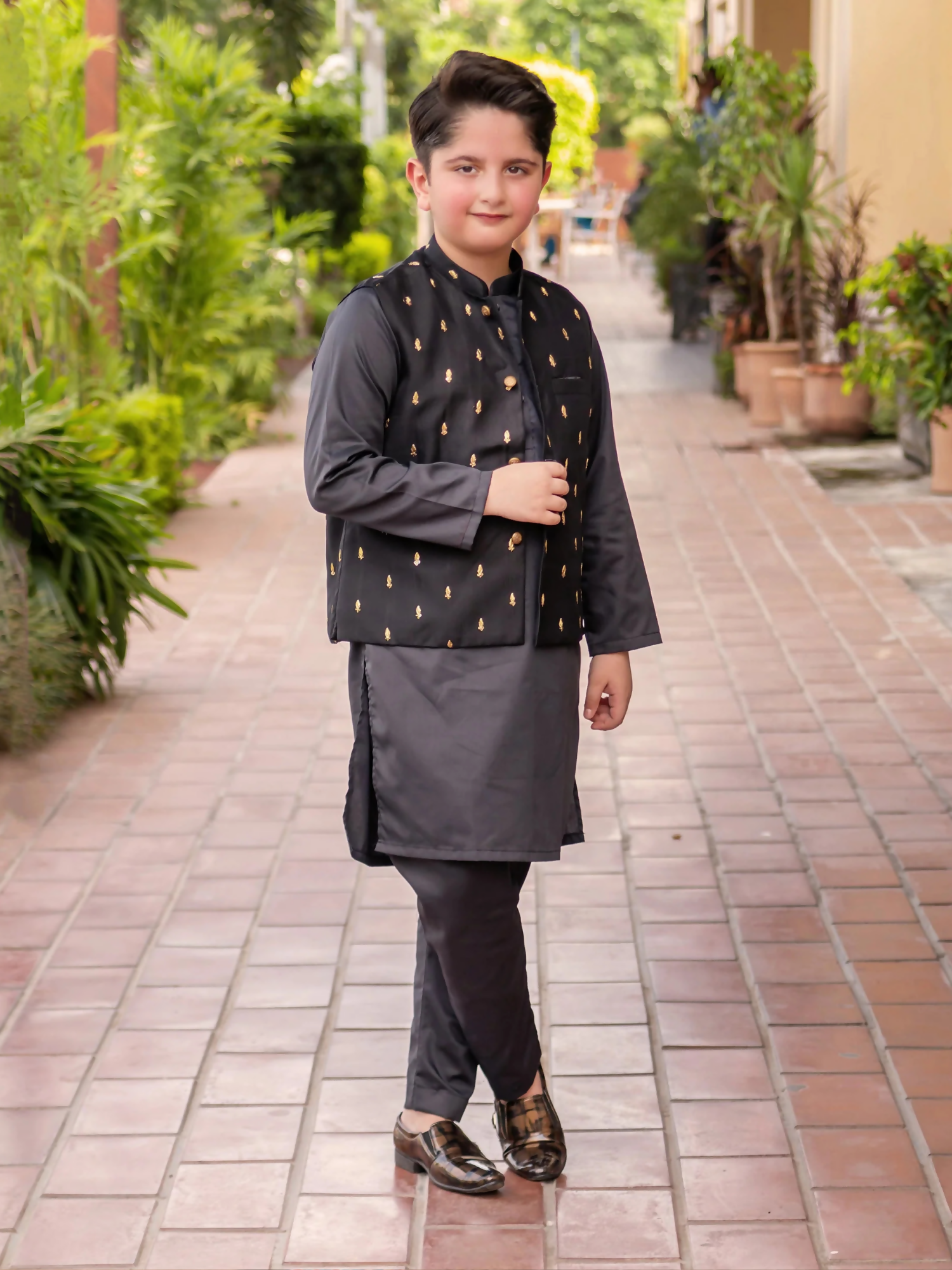 Kidoz Kloset Raw Silk Embroidered Waistcoat-Night Spark