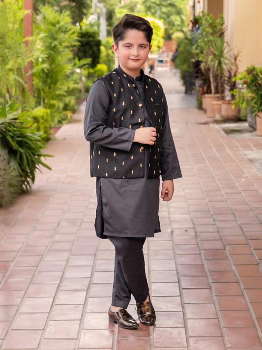 Kidoz Kloset Raw Silk Embroidered Waistcoat-Night Spark