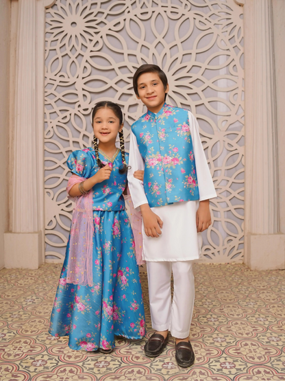 Kidoz Kloset Rang Rasiya Wash and Wear Kurta Pajama-Aqua Rose-Boy