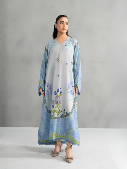 Panache Apparel Dear Summer Silk Lawn Printed Kaftan-Blue Whisper
