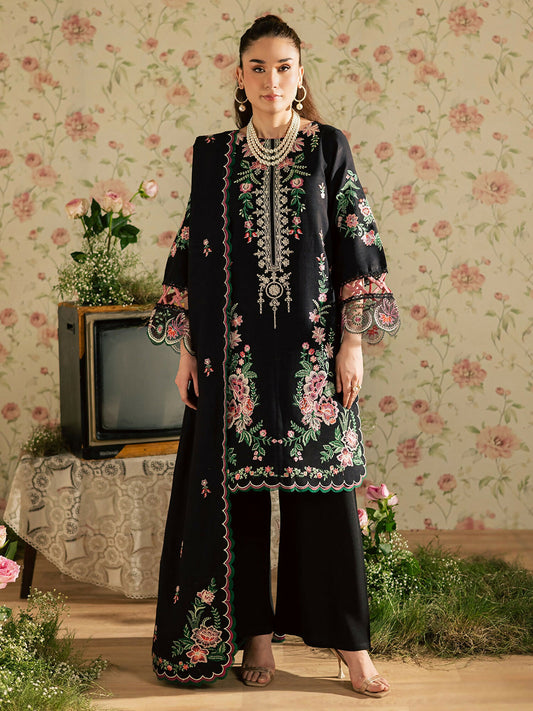 Mahnur Kaia Slub Linen Embroidered Stitched 3-Piece Suit-K- 14