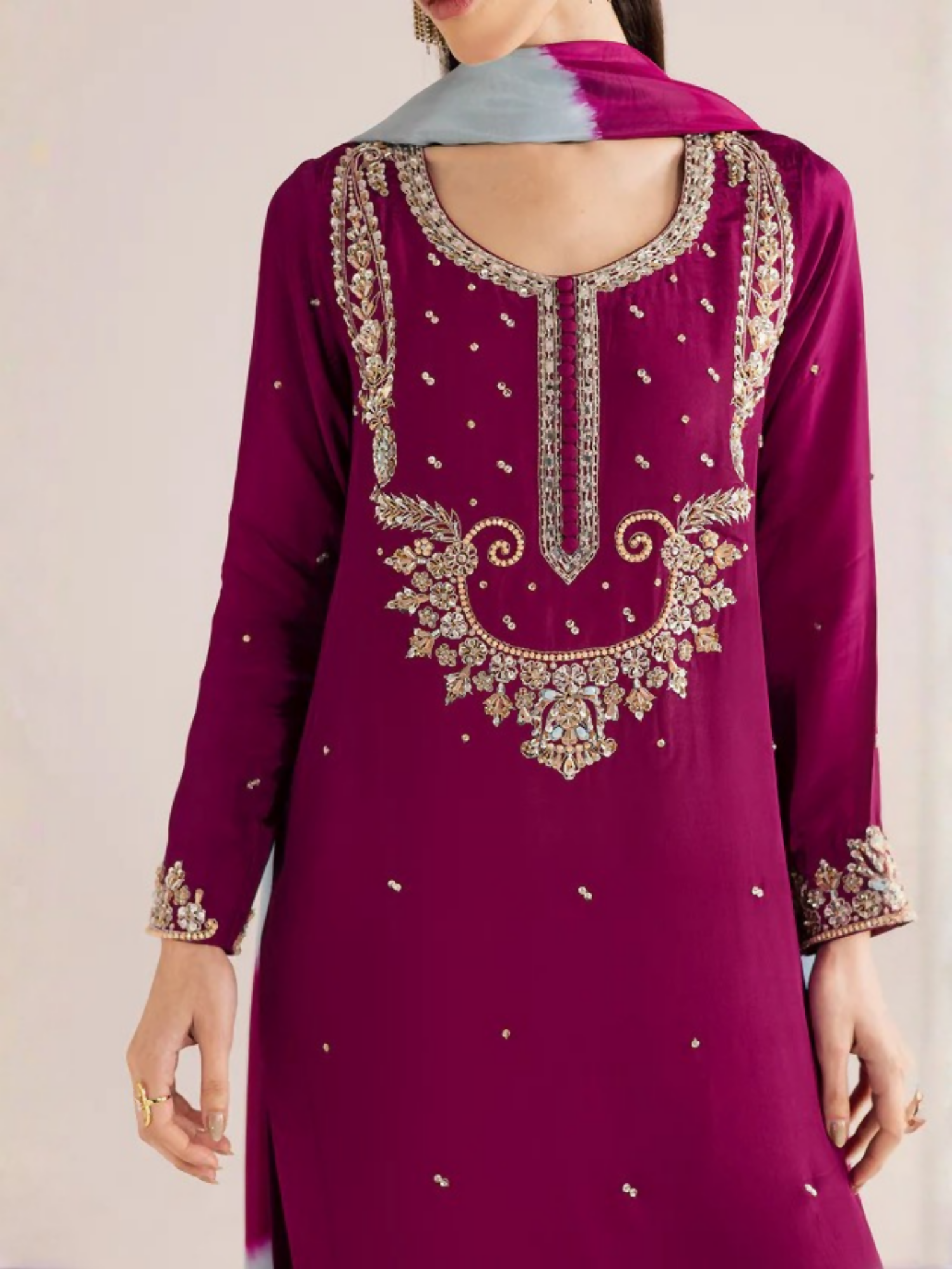 Allure By IH Silver Night Tussel Silk Embroidered Stitched 3-Piece Suit-Nirvana