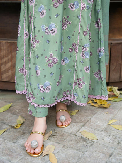 Panache Apparel Mah-e-Noor Khaddar Printed Stitched Suit-Pistachio Bloom
