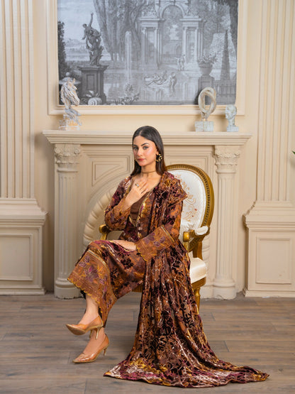Noori Palachi Embossed Printed and Embroidered Unstitched 3-Piece Suit