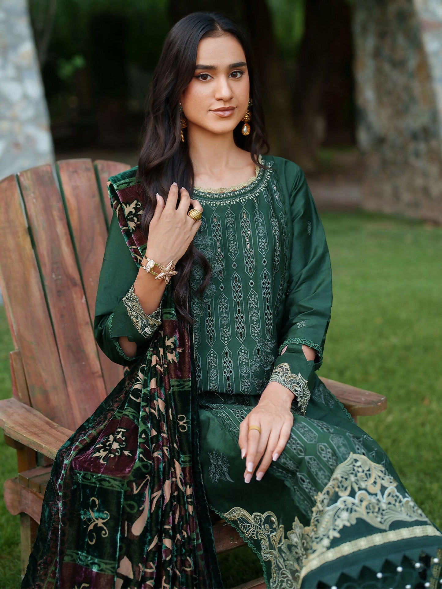 Parishay Panache Winter Corduroy Embroidered Stitched 3-Piece Suit-PNE-11