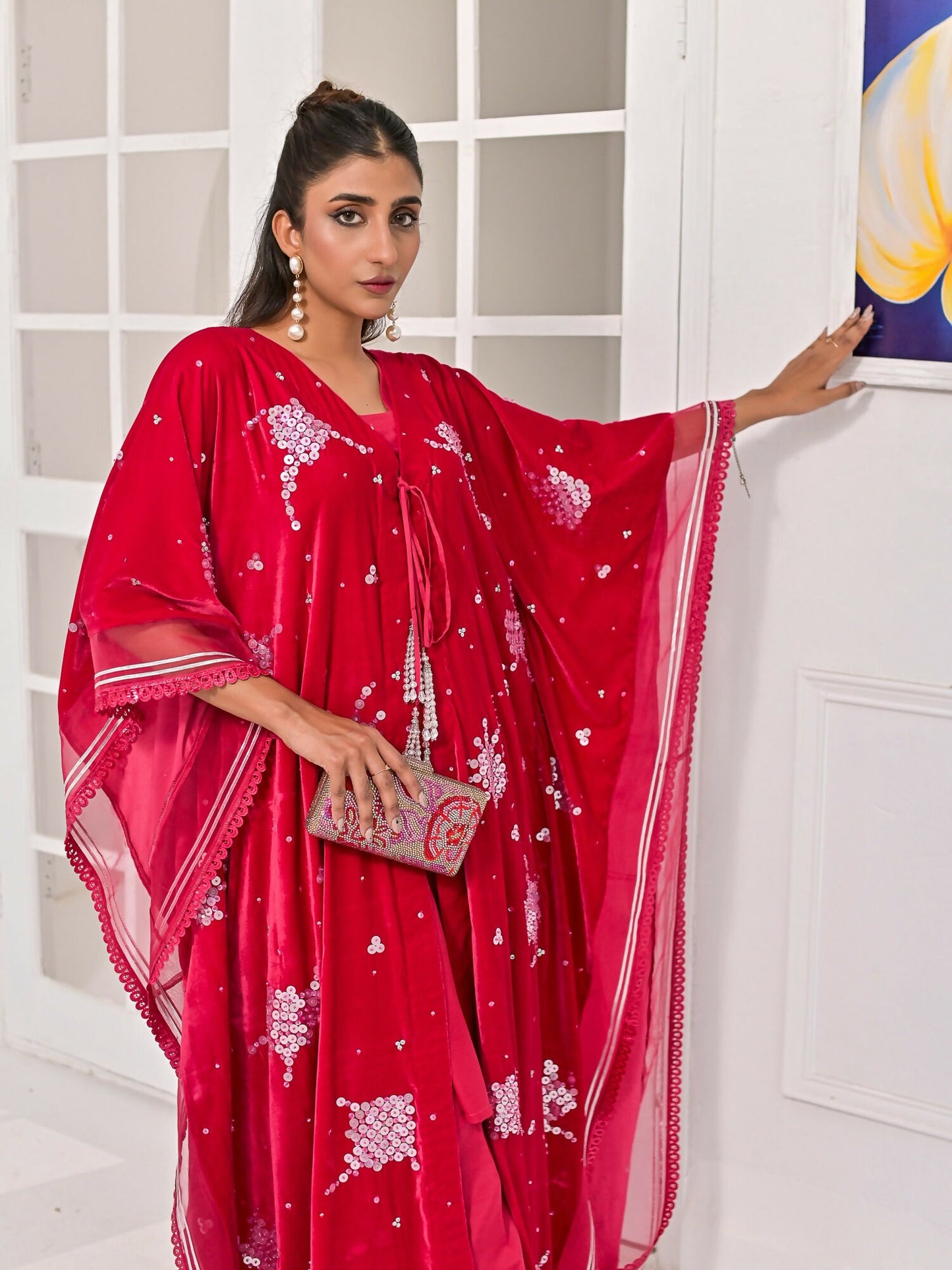 Farooq Hameed Studio Velvet Embroidered Kaftan Set-Misa