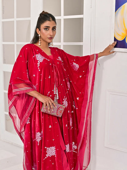Farooq Hameed Studio Velvet Embroidered Kaftan Set-Misa