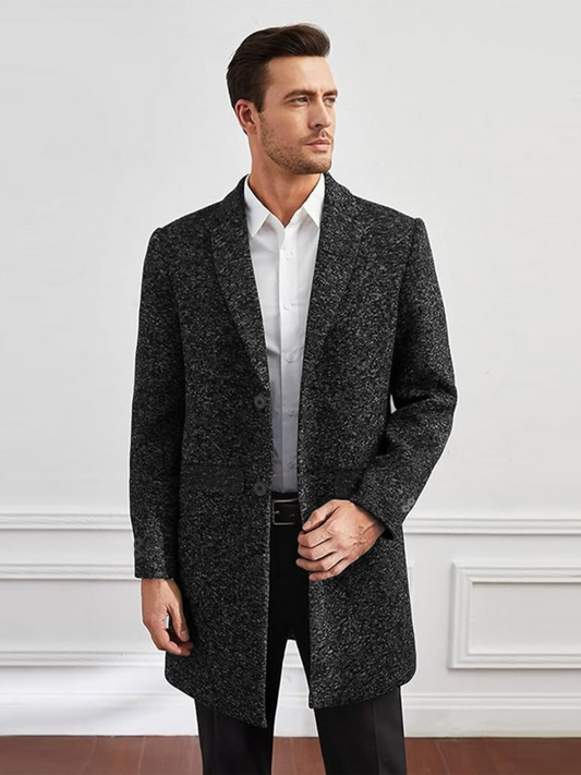 Black Funky Elegant Woolen Business Long Coat-15061