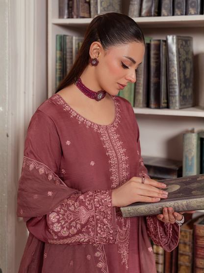 Panache Apparel Viscose Embroidered Stitched 3-Piece Suit-Twilight