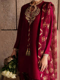 Hussain Rehar Luxury Pret Eid'24 Raw Silk Embellished Stitched 3-Piece Suit-Merlot