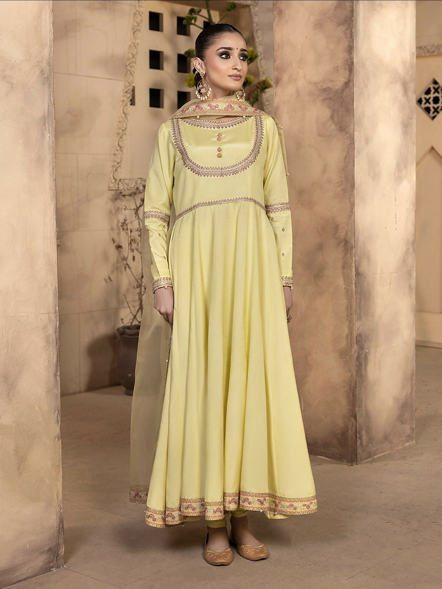 Hemstitch Raw Silk Embellished Stitched Pishwas-Sehar