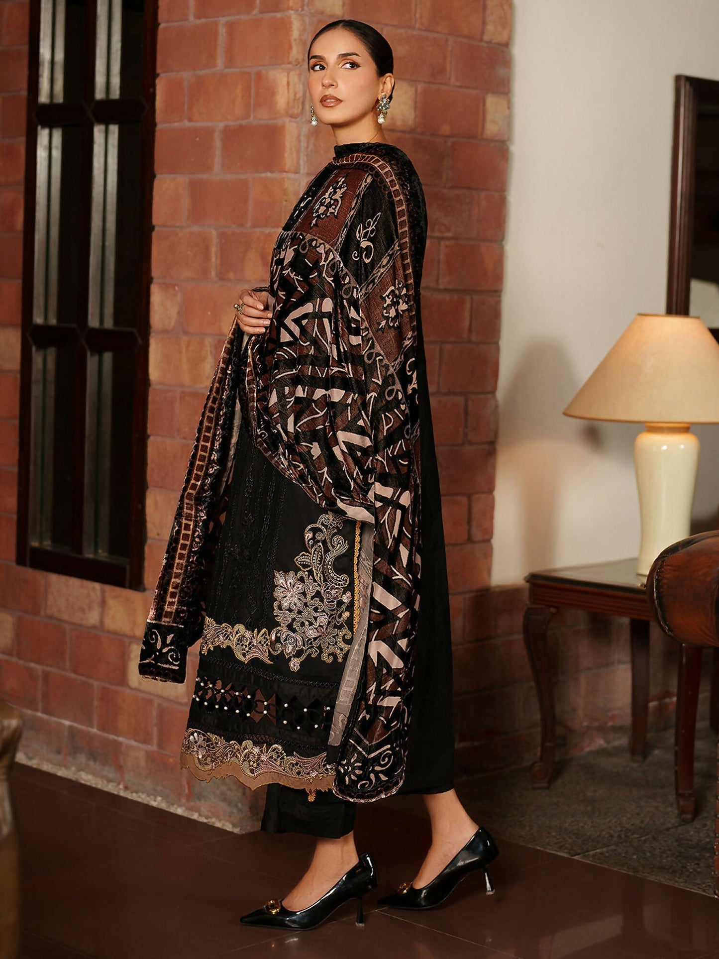 Parishay Panache Winter Corduroy Embroidered Stitched 3-Piece Suit-PNE-10