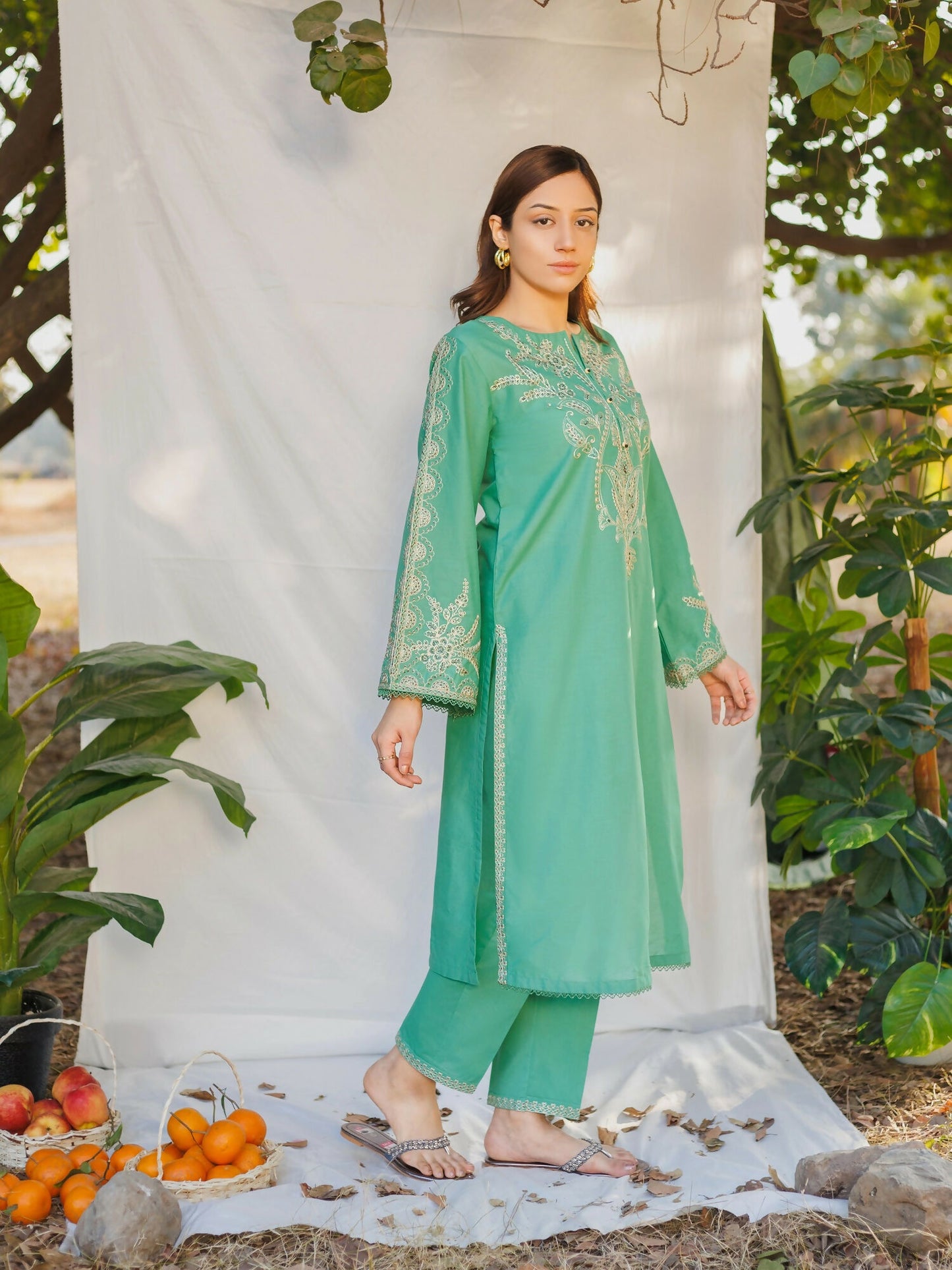 MAK Fashion Dobby Lawn Embroidered Co-Ord Set-Claire