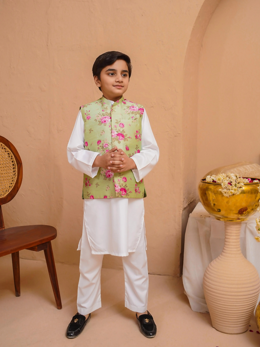 Kidoz Kloset Wash & Wear Printed Kurta Pajama-Minted Rose-Boy