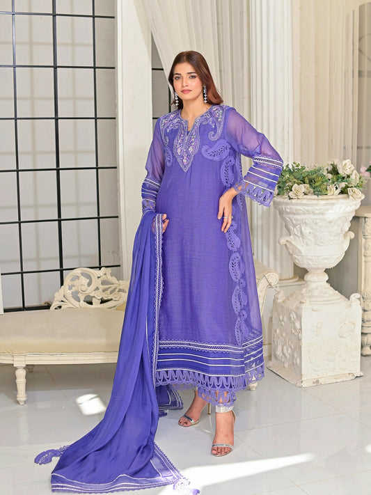 Farooq Hameed Studio Khaddi Net Embroidered Stitched 3-Piece Suit-Romi