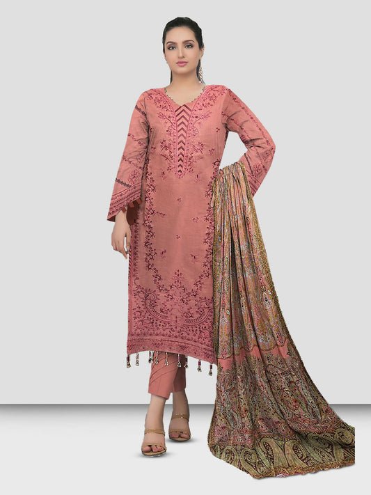 Embroidered shirt with plain trousers and a voile dupatta detailed with soft, intricate embroidery—perfect for festive or graceful daytime wear.