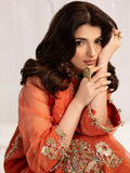 Shurooq Echoes In Bloom Silk Embellished Stitched 3-Piece Suit-Amber Dusk