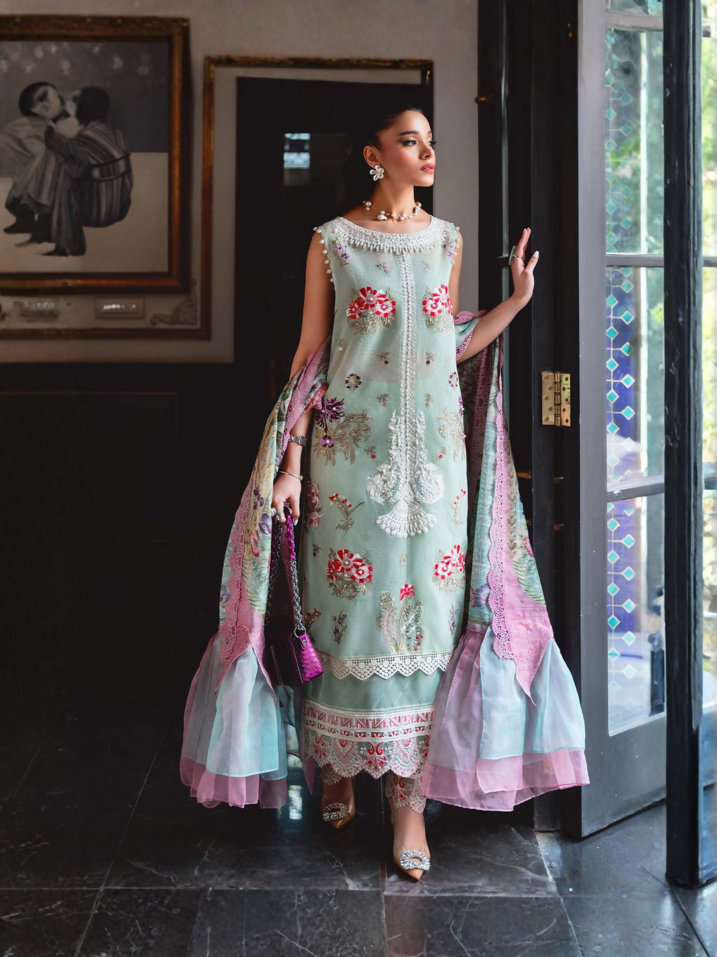 Shiza Hassan Aira Luxury Pret Cotton Net Embroidered Stitched 4-Piece Suit-Azure